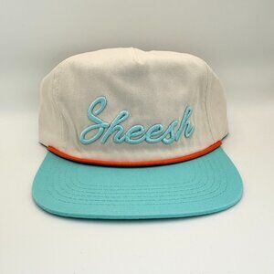 Dirty Word Rope Hat “SHEESH” Cloth Back Cap - Natural & Teal - $35 MSRP